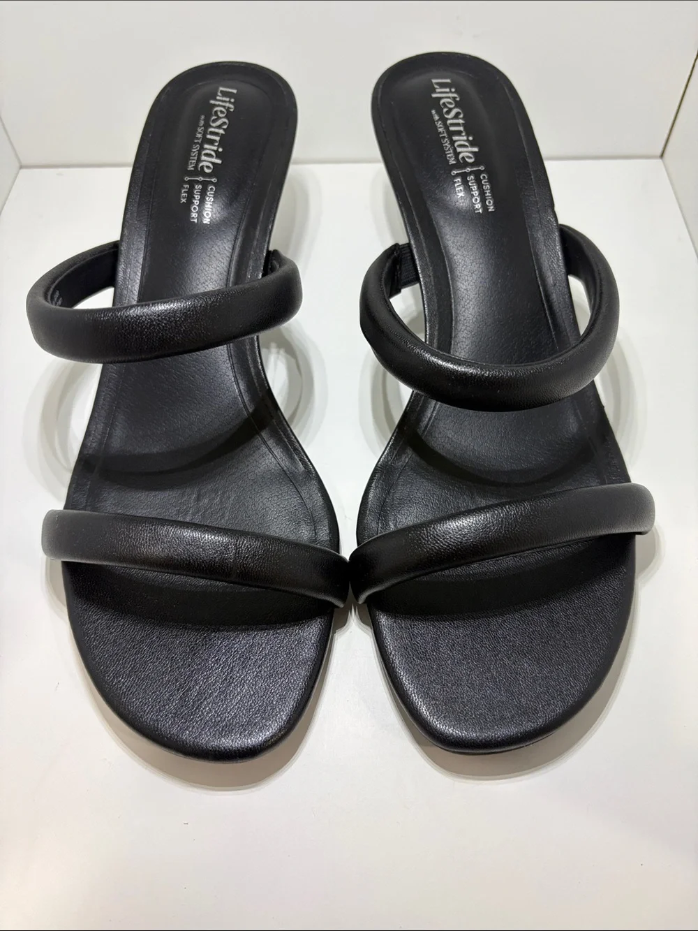 Life Stride Black Double Band Slide Heels